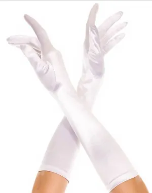 Elbow Length Satin Gloves White