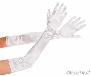 Elbow Length Satin Gloves White