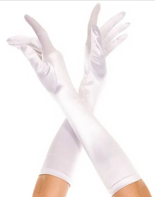 Elbow Length Satin Gloves White
