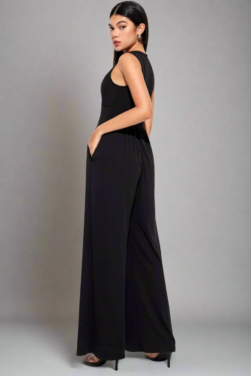 Elegant Crew Neck Sleeveless Wide Leg Jumpsuit