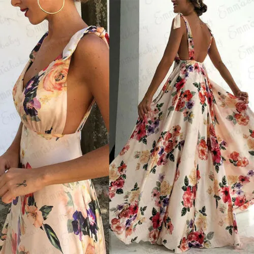 Elegant Sexy Strappy Backless Floral Print Maxi Dress- Women Boho Long Dress