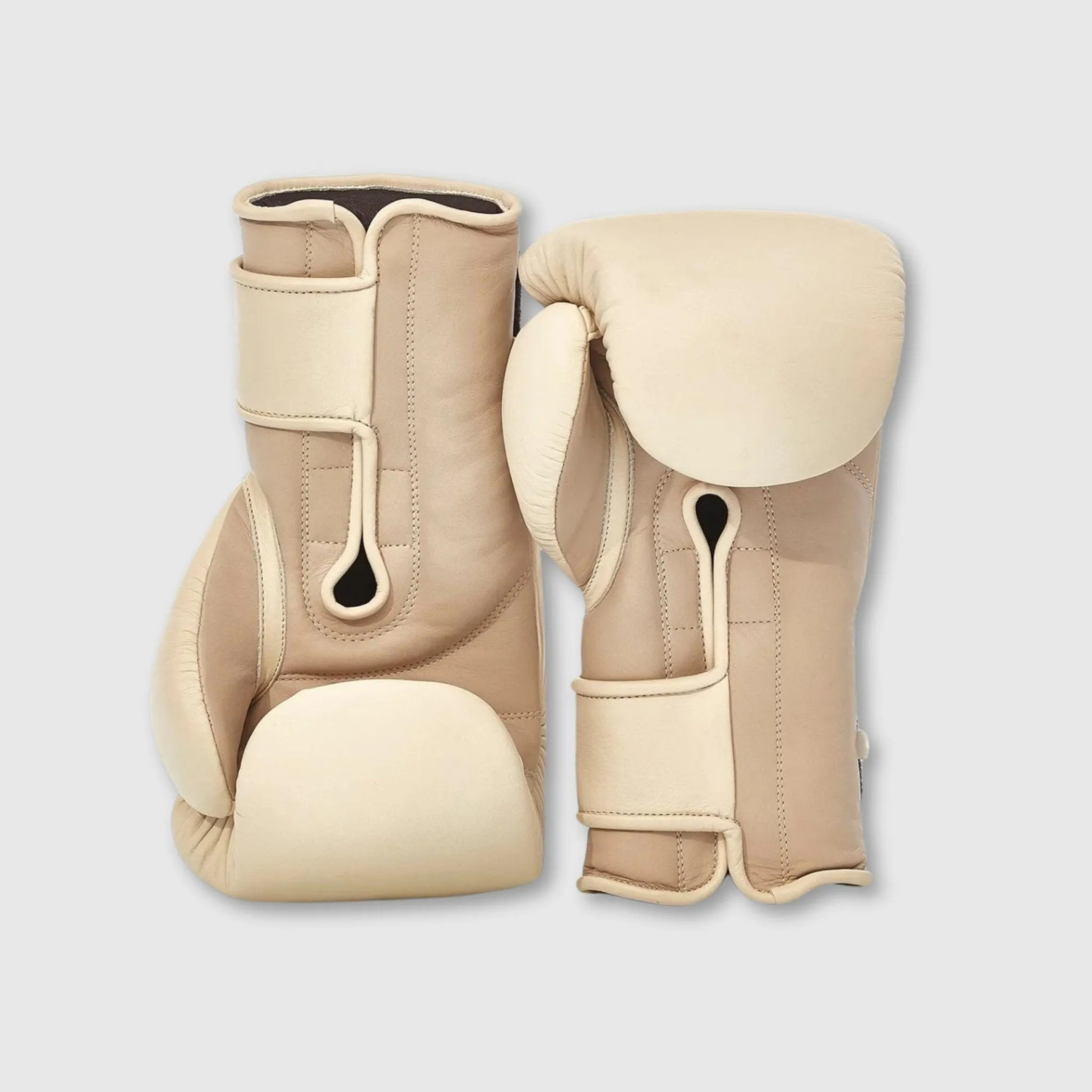 Elite Leather Boxing Gloves - Cream   Light Brown
