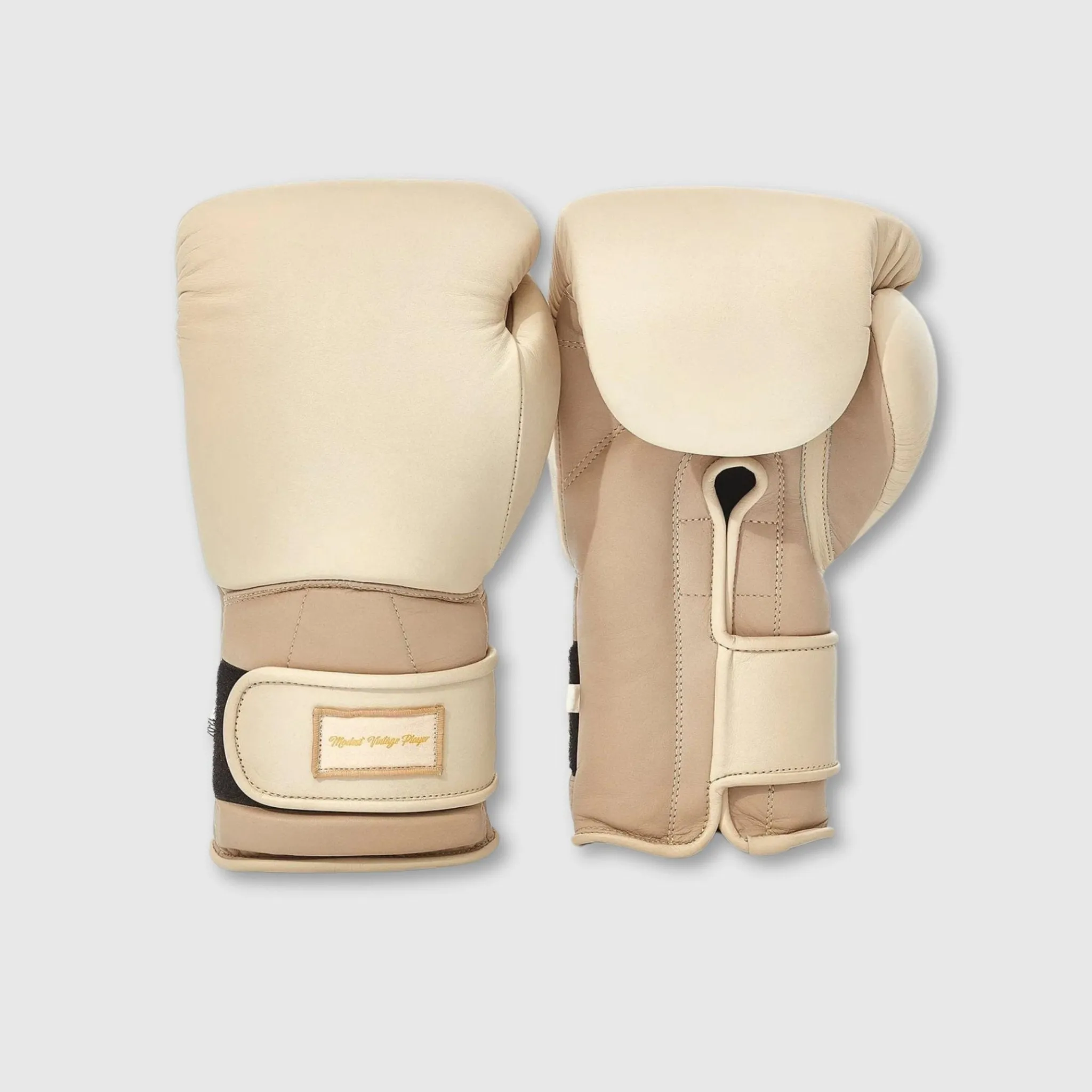 Elite Leather Boxing Gloves - Cream   Light Brown