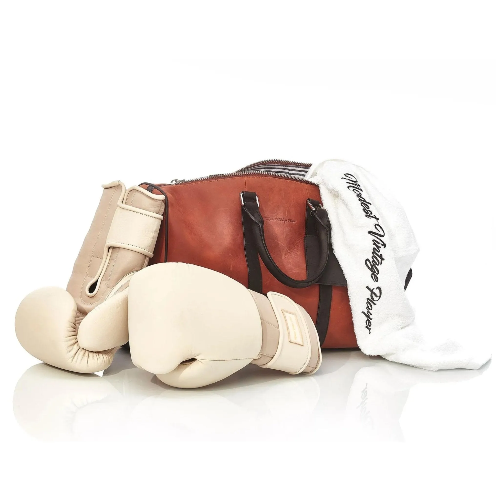 Elite Leather Boxing Gloves - Cream   Light Brown