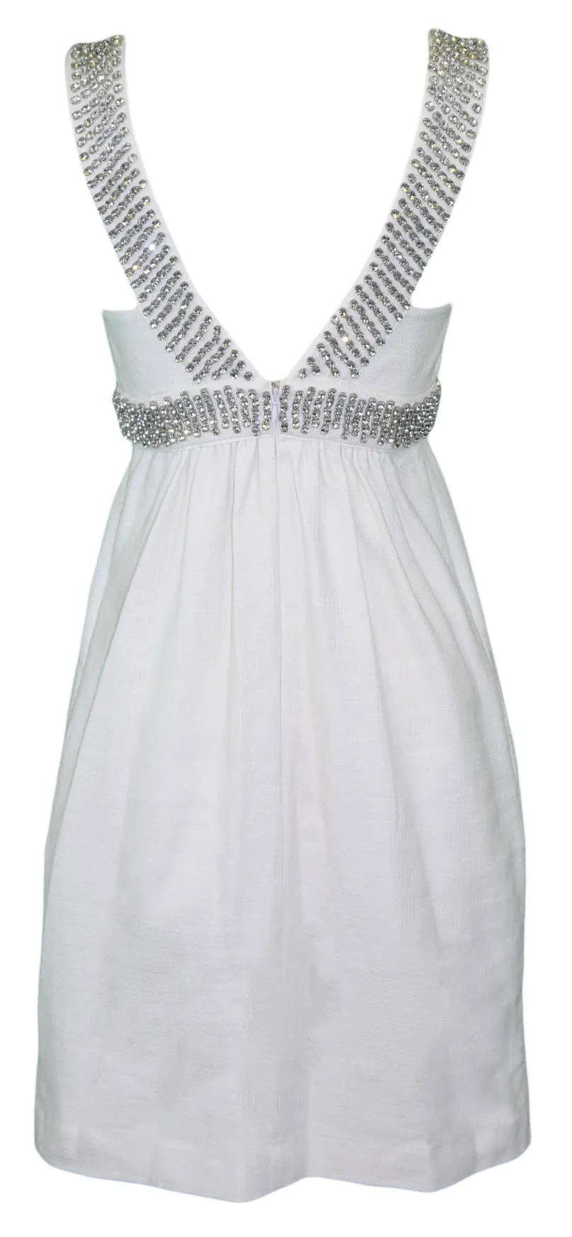 ELIZABETH MCKAY White Rhinestone Empire Waist Virginia Dress 5062 Sz 0 $285 NWT