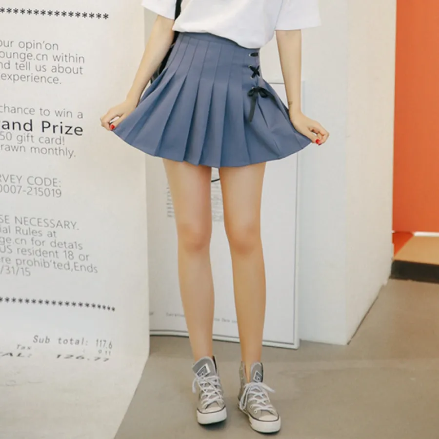Energetic Short Pleated School Girl Lace-up Skirts J40108