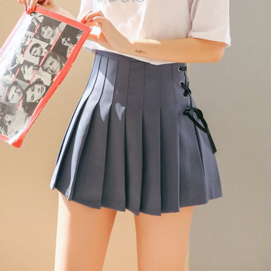 Energetic Short Pleated School Girl Lace-up Skirts J40108