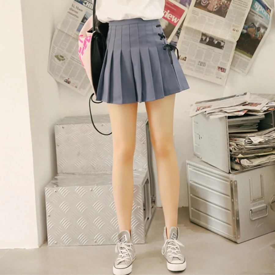 Energetic Short Pleated School Girl Lace-up Skirts J40108