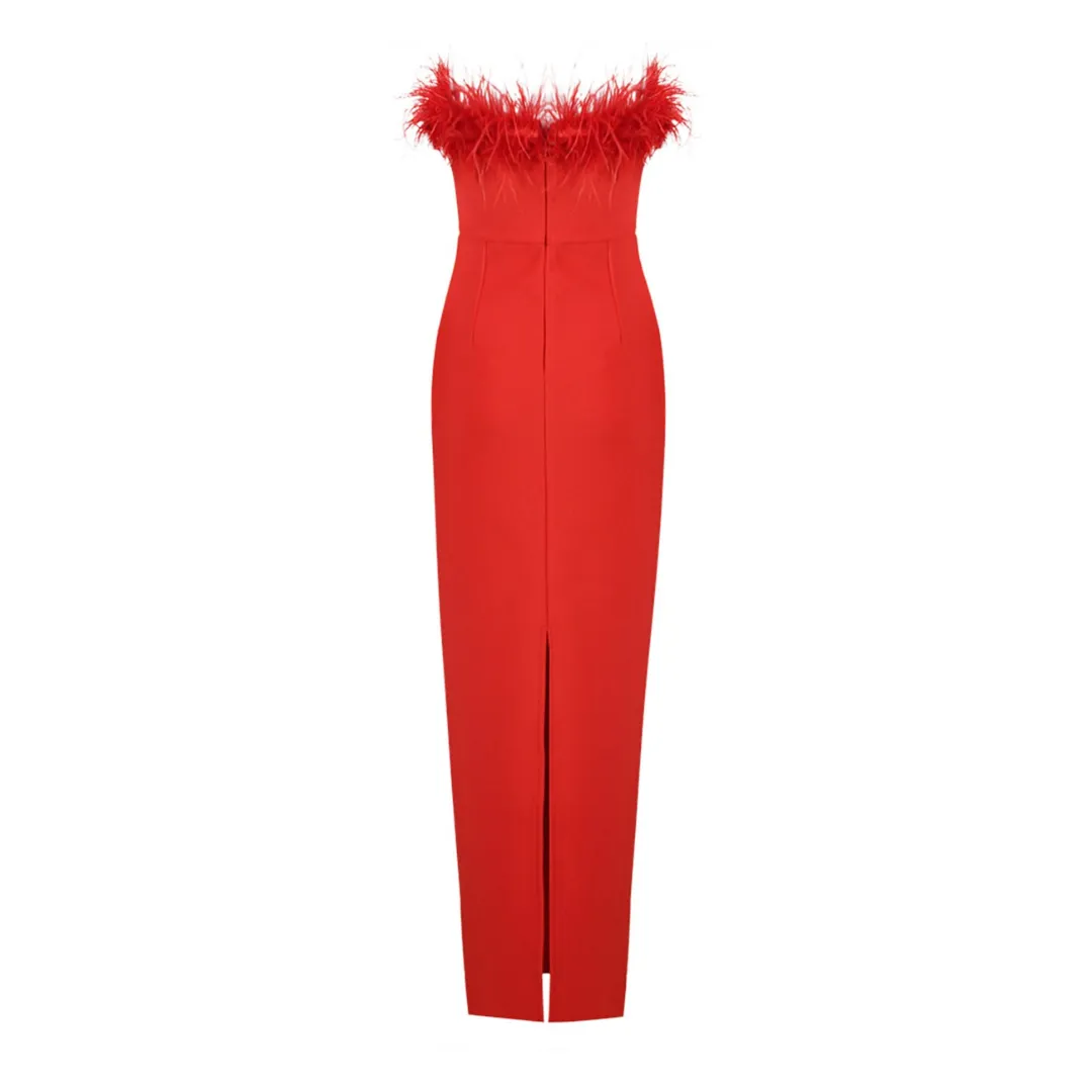 Feather Neckline Sheath Strapless Gown