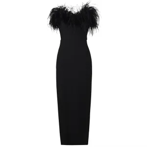 Feather Neckline Sheath Strapless Gown
