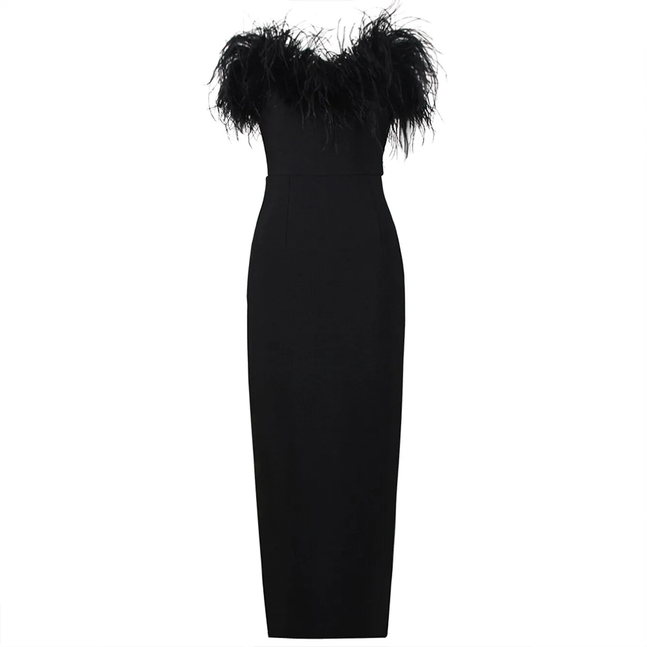 Feather Neckline Sheath Strapless Gown