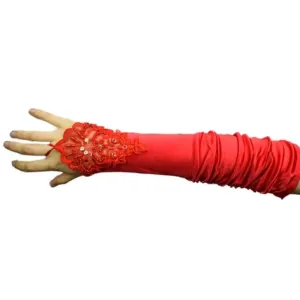 Fingerless Gloves - Red Satin Lace