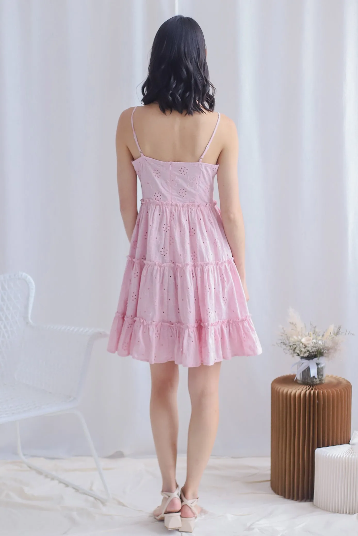 Finn Eyelet Tiered Dress In Pink