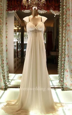 Floor-Length Cap Beading Zipper Corset Back Chiffon Lace Dress - 714035