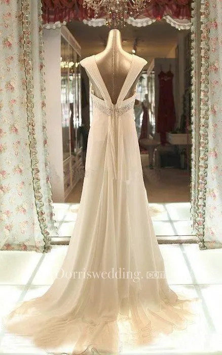 Floor-Length Cap Beading Zipper Corset Back Chiffon Lace Dress - 714035