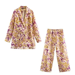 Floral Blazer Suits Pants Set