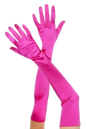 Formal Hot Pink Long Satin Quality 1920's Stretchy Costume Gloves