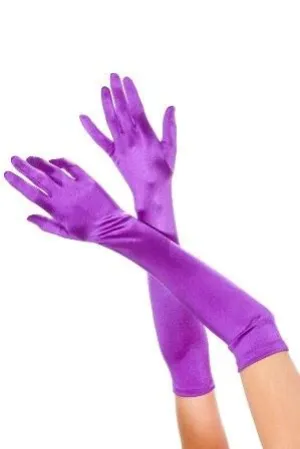 Formal Purple Long Satin Quality 1920's Stretchy Costume Gloves