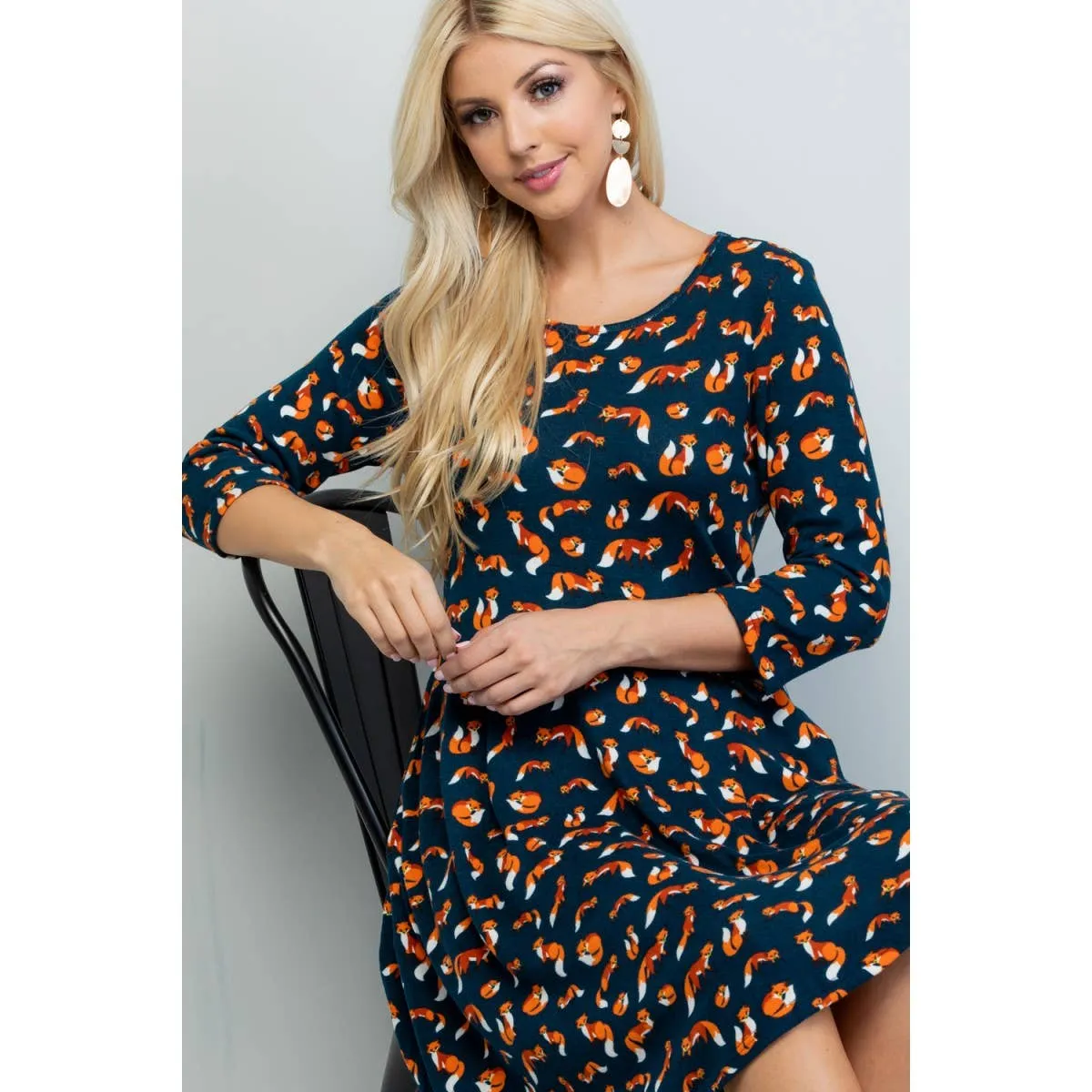 Fox Print Winter Tunic Dress