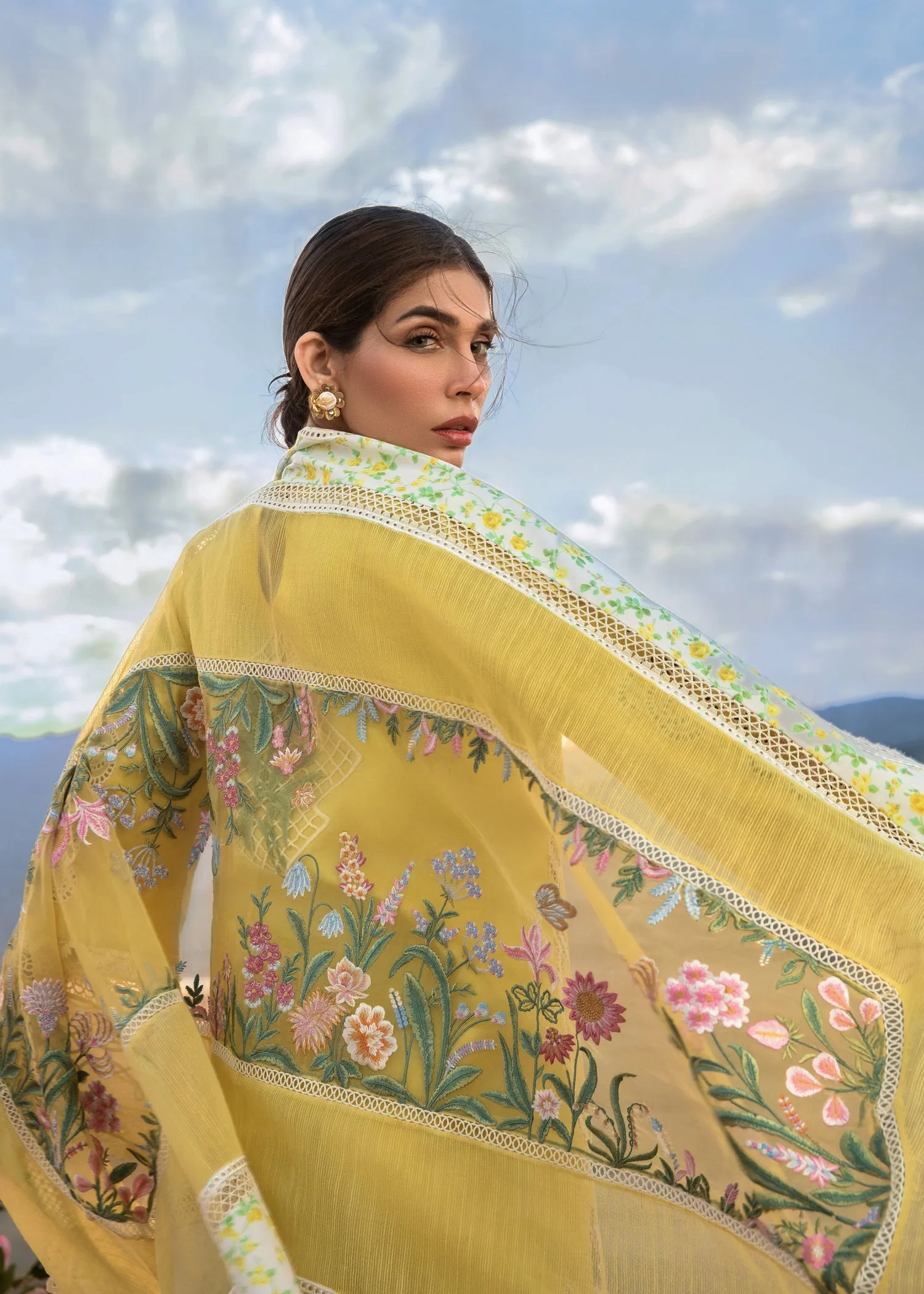 French Summer Sunny Yellow | Crimson Luxury Lawn Collection 2023 | Unstitched Embroidered Lawn Suits