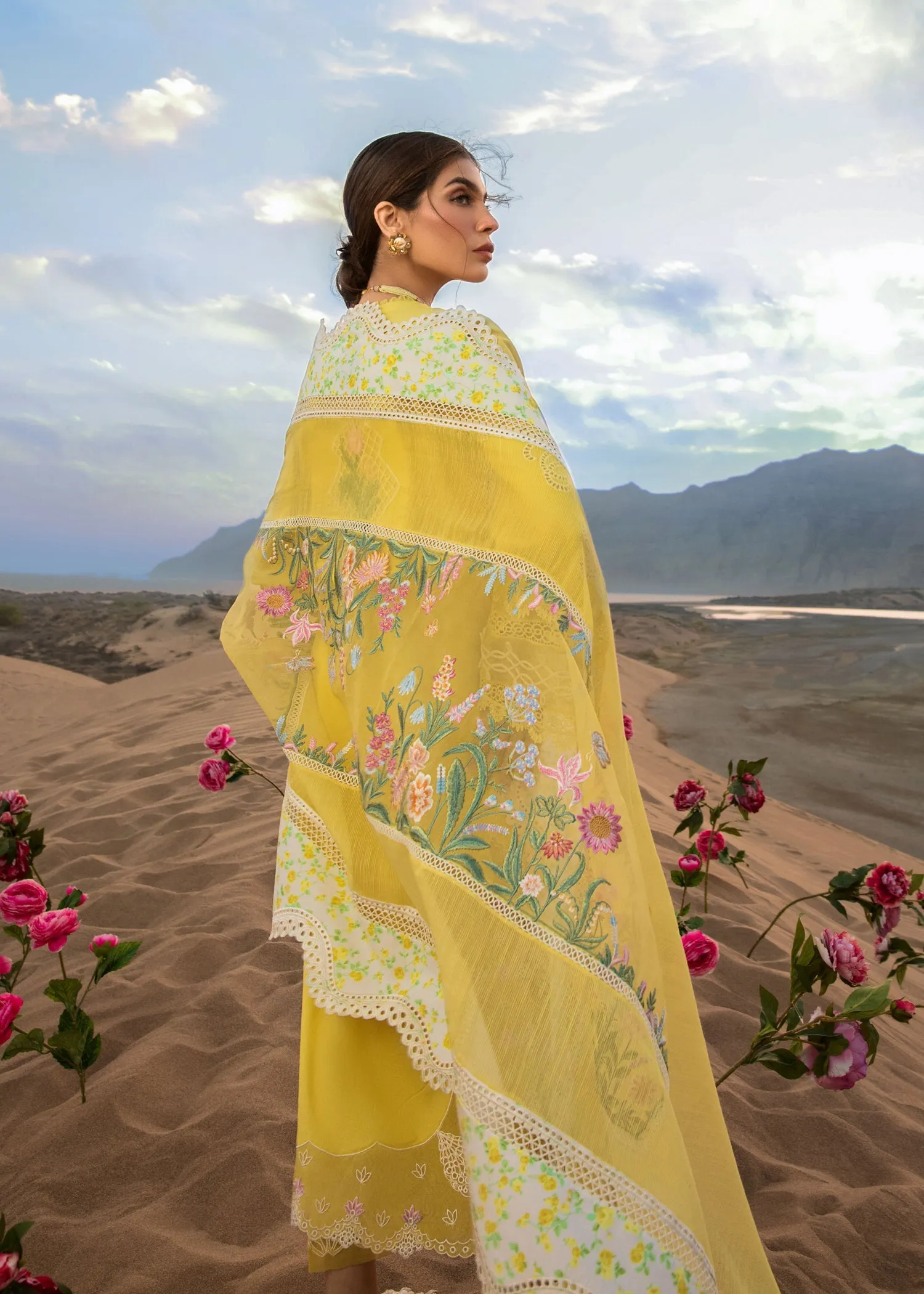 French Summer Sunny Yellow | Crimson Luxury Lawn Collection 2023 | Unstitched Embroidered Lawn Suits