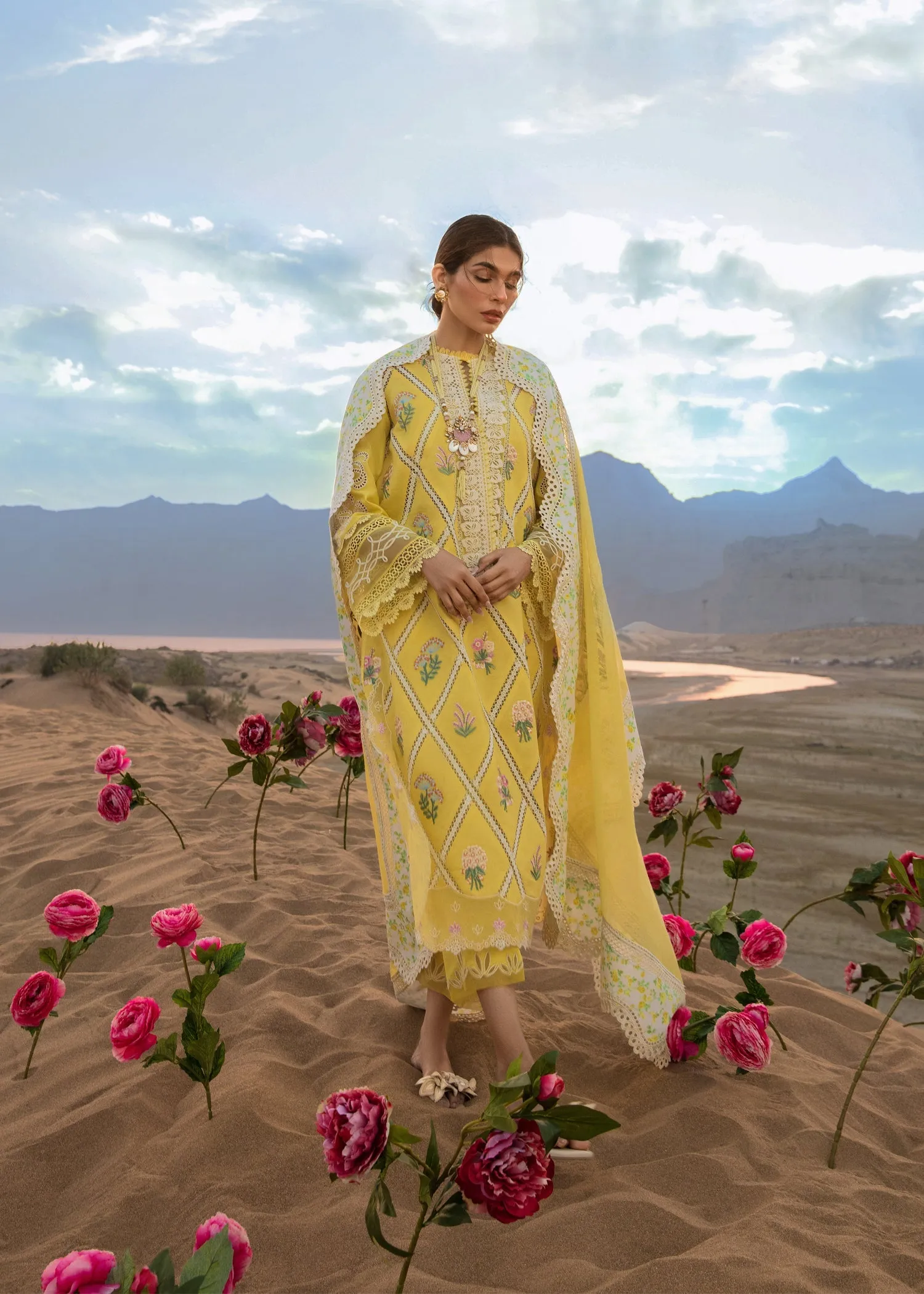 French Summer Sunny Yellow | Crimson Luxury Lawn Collection 2023 | Unstitched Embroidered Lawn Suits