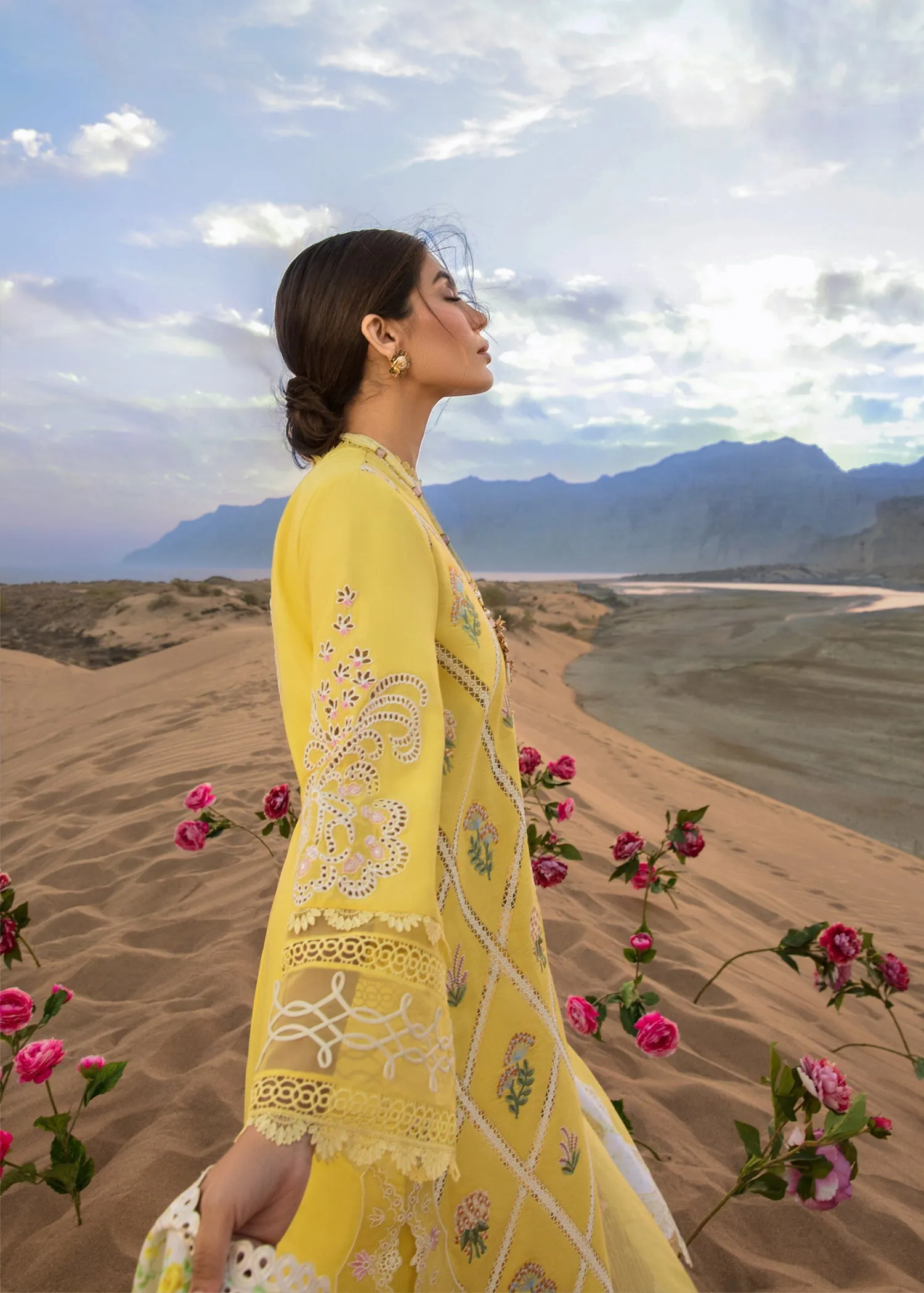 French Summer Sunny Yellow | Crimson Luxury Lawn Collection 2023 | Unstitched Embroidered Lawn Suits