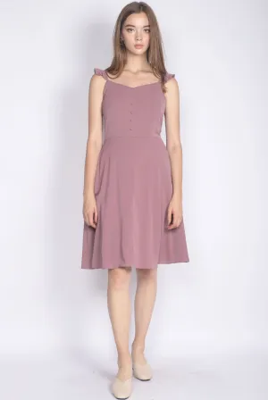 Frey Ruffle Strap Buttons Down Dress In Mauve