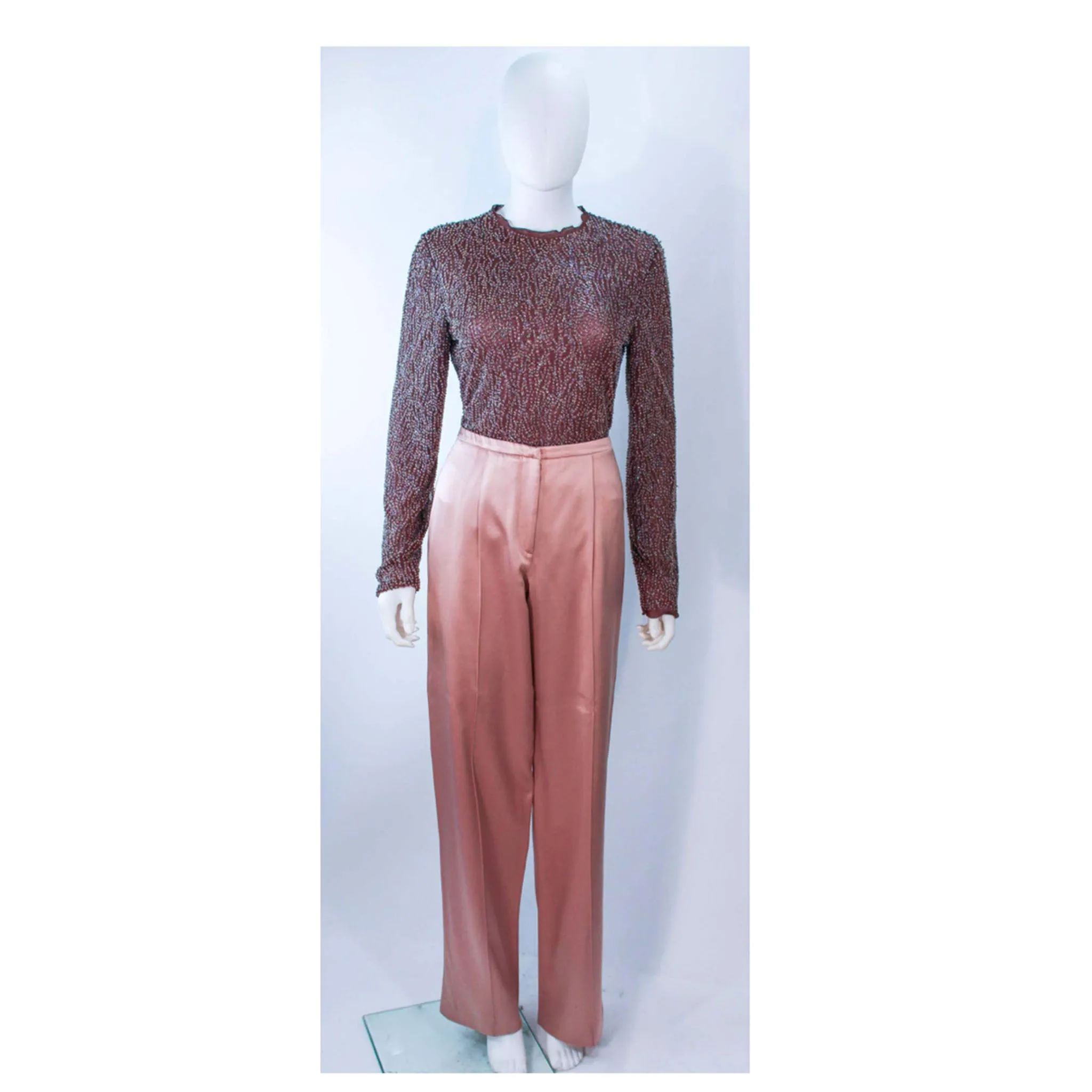 GIORGIO ARMANI Pink Mauve Silk Pant & Body Suit Size 42