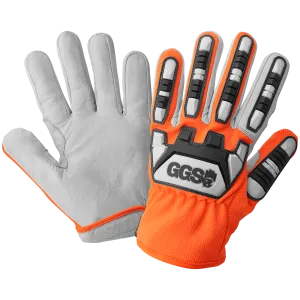 Global Glove & Safety CIA7600 Hi Vis, Mechanics Style Tuffalene Gloves, Goatskin Palm, Impact, Cut A6