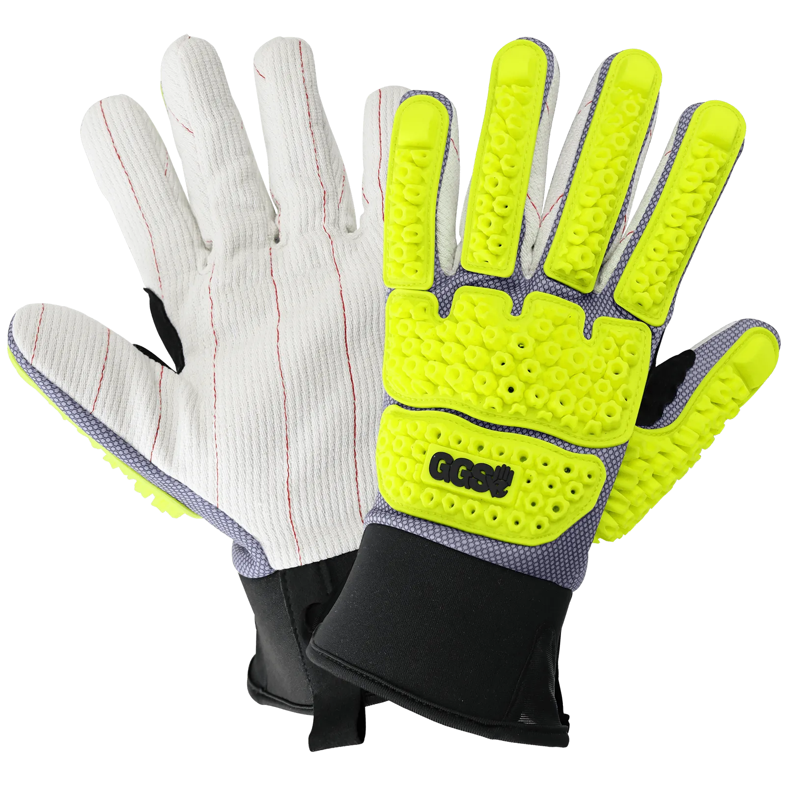 Global Glove & Safety SG9950KEV Vise Gripster Premium, Cotton Corded High Vis, Cut Resistant Liner, Impact 3, Cut A5