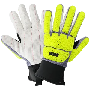 Global Glove & Safety SG9950KEV Vise Gripster Premium, Cotton Corded High Vis, Cut Resistant Liner, Impact 3, Cut A5