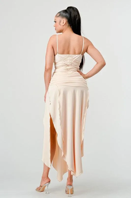 GODESS CORSET WAIST SLIT DRESS