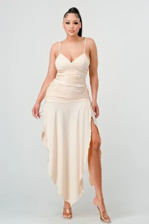 GODESS CORSET WAIST SLIT DRESS