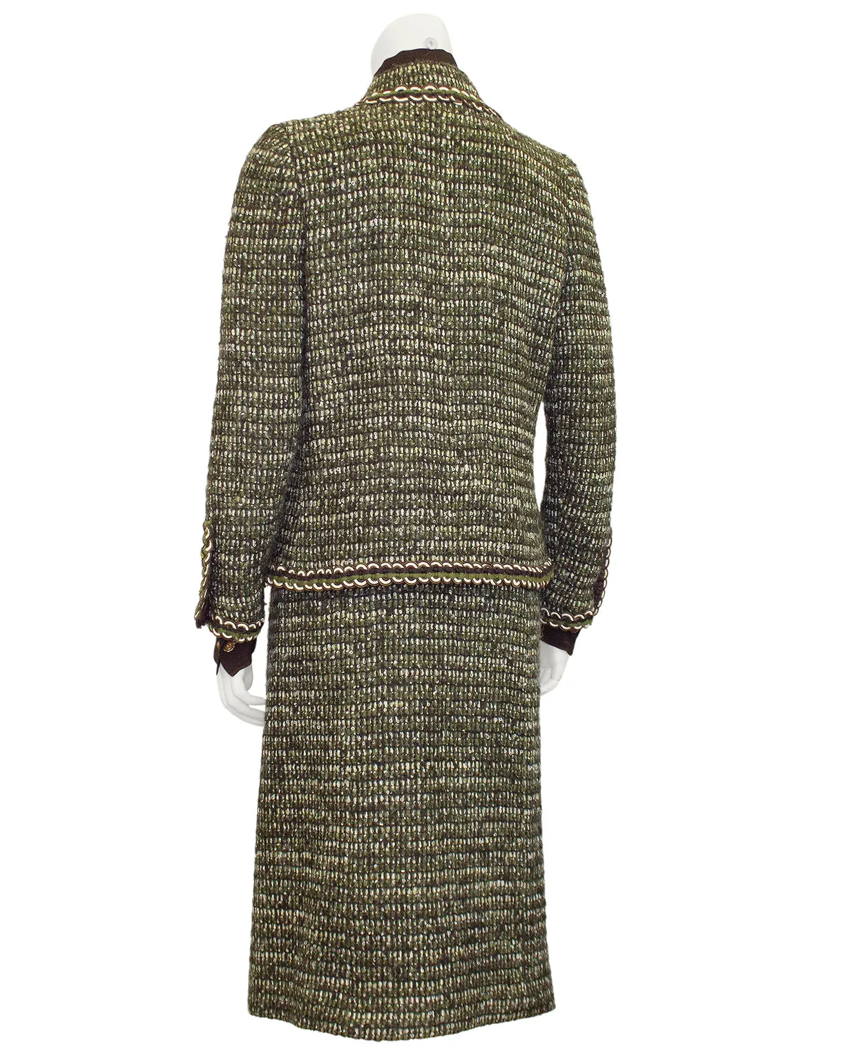 Green and Brown Tweed 6 Piece Skirt Suit from 1981