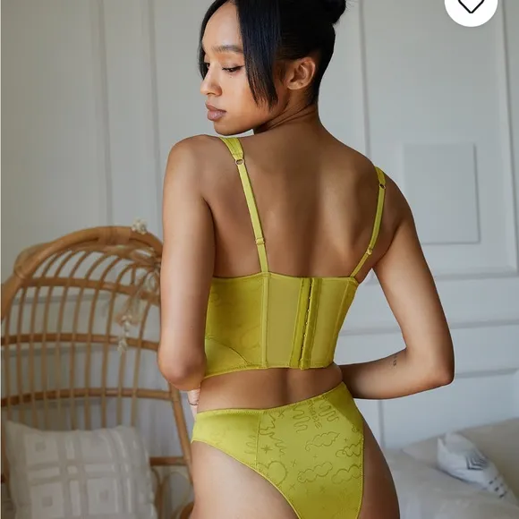 Green satin corset bustier