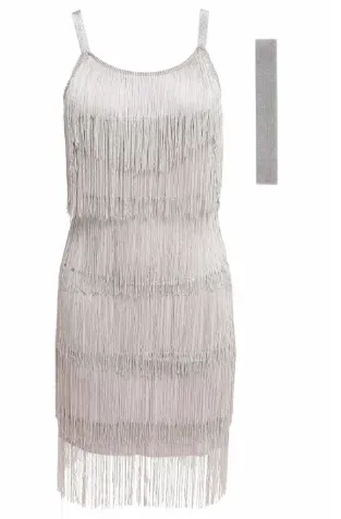 Grey Fringed 1920'S Flapper Dress