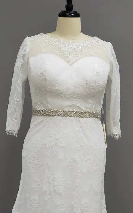 Half-Sleeved Long Wedding Dress With Appliques And Sweep Train-MK_702893