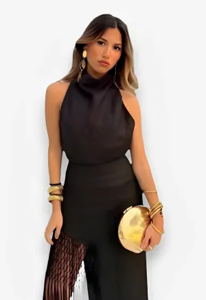 Halter neck top   tassel skirt suit