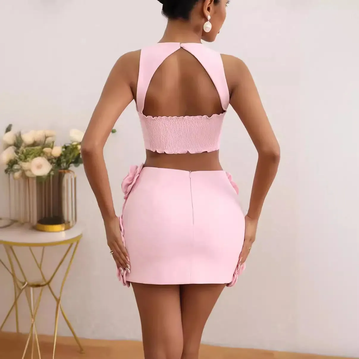 Halter Top Floral Skirt Set - Fashion Suit for Women