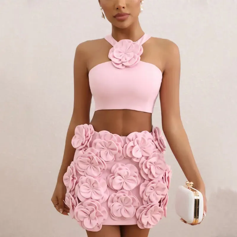 Halter Top Floral Skirt Set - Fashion Suit for Women