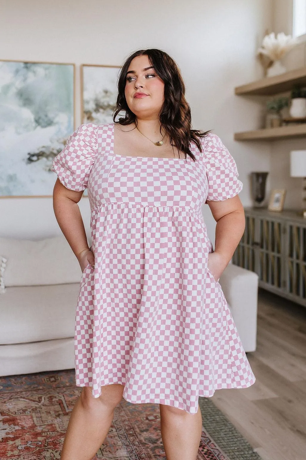 Hazel Blues® |  The Moment Checkered Babydoll Dress