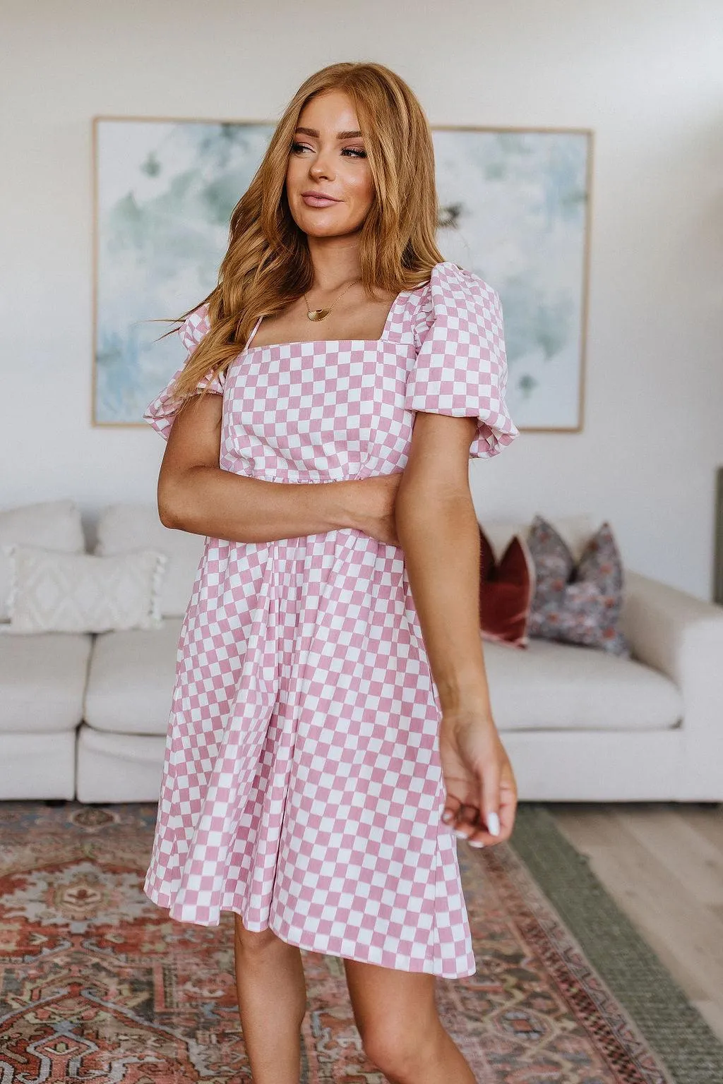 Hazel Blues® |  The Moment Checkered Babydoll Dress