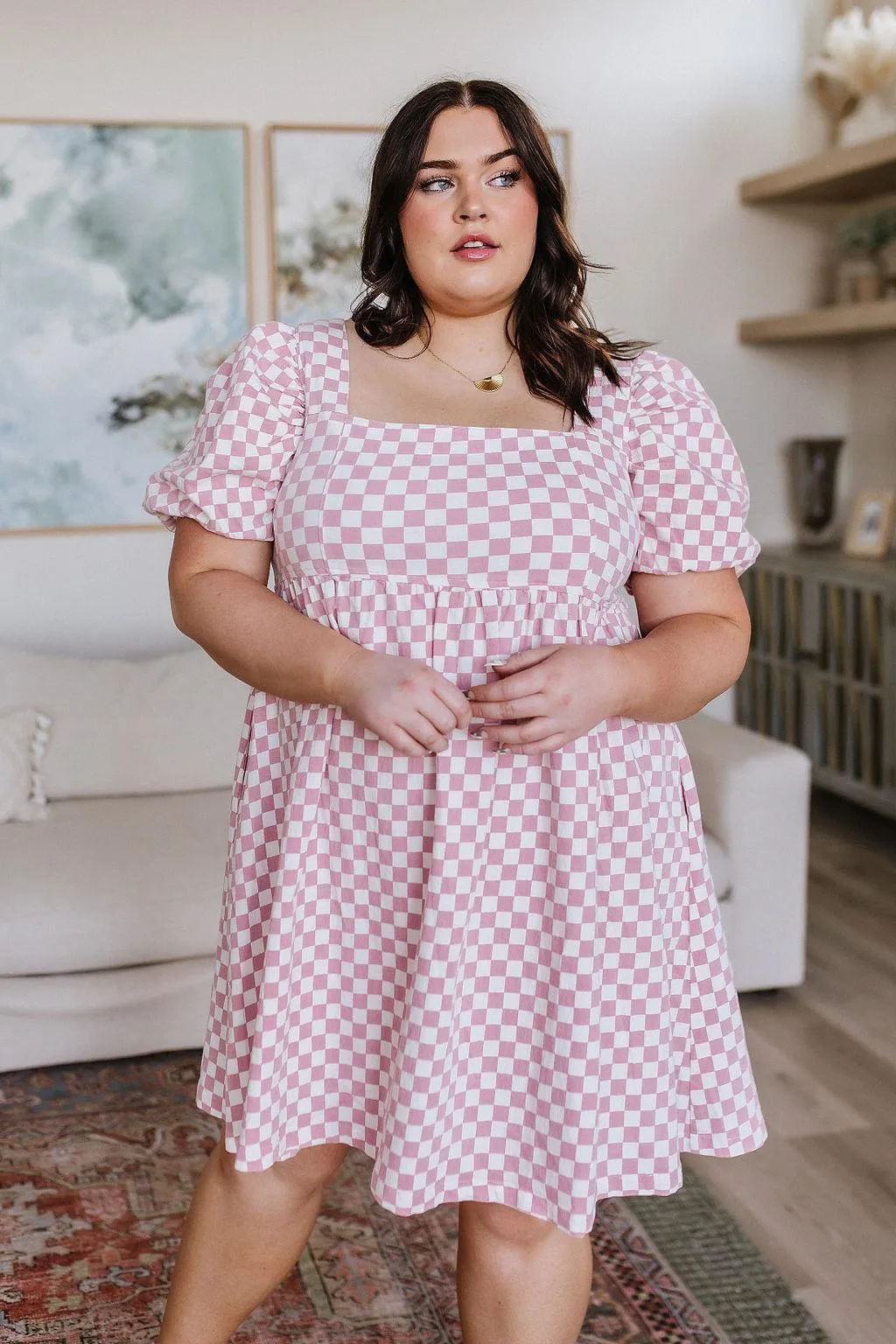 Hazel Blues® |  The Moment Checkered Babydoll Dress