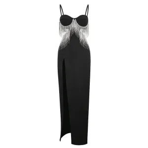 High Waist Slit Dress - Heavy Industry Metal Tassel Design