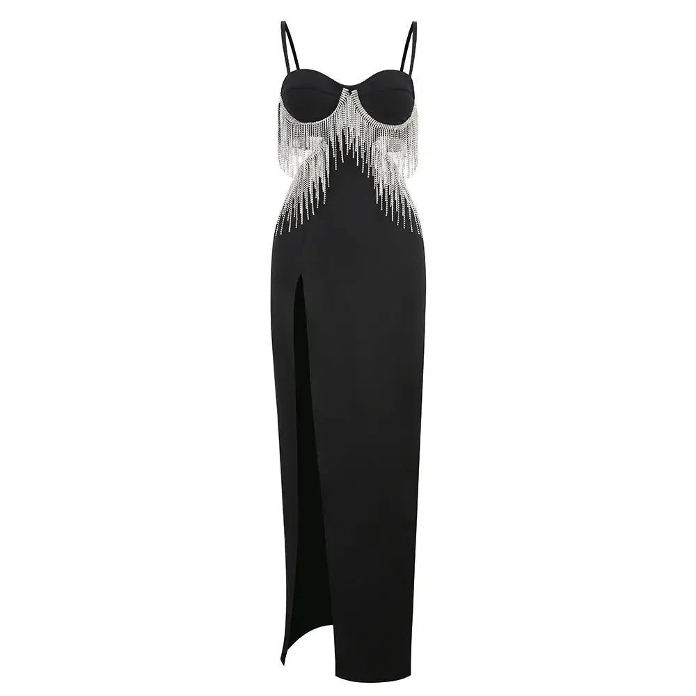 High Waist Slit Dress - Heavy Industry Metal Tassel Design