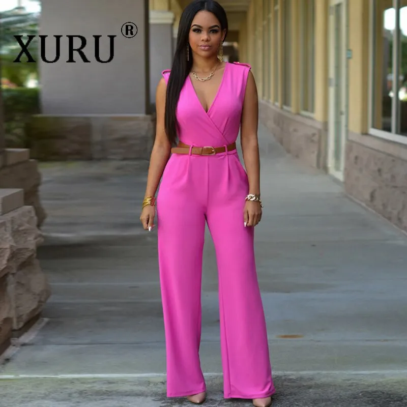 High Waist V-neck Irregular Jumpsuit with Belt