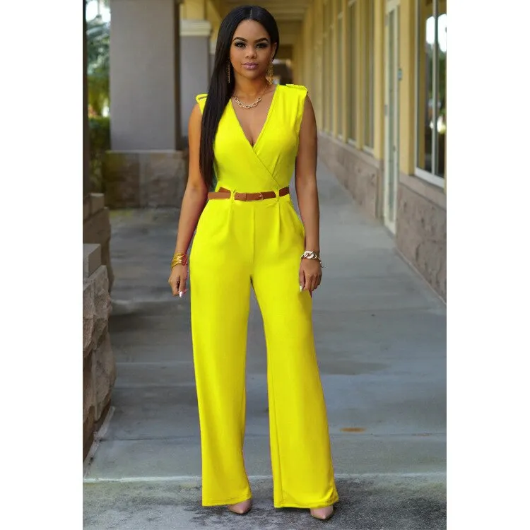 High Waist V-neck Irregular Jumpsuit with Belt