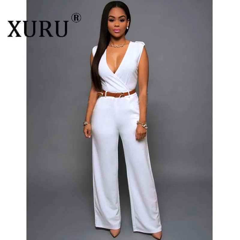 High Waist V-neck Irregular Jumpsuit with Belt