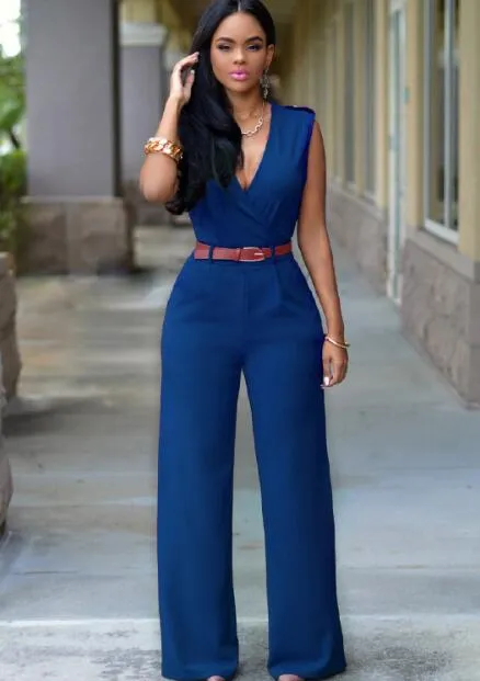 High Waist V-neck Irregular Jumpsuit with Belt
